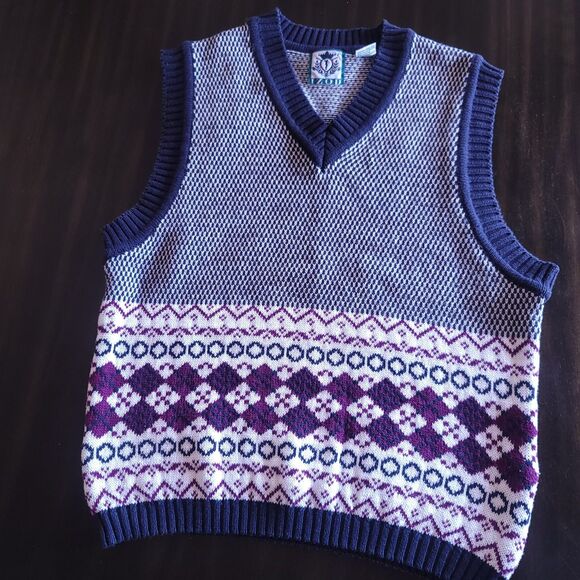 IZOD V-Neck Sweater Vest Size M Golf 100% Cotton Preppy Tennis Purple - Picture 1 of 7
